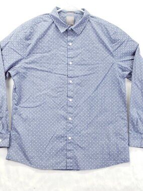 A-Frame Shirt Men Large Blue Floral Stretch Short Sleeve Classic Button-Up *spot